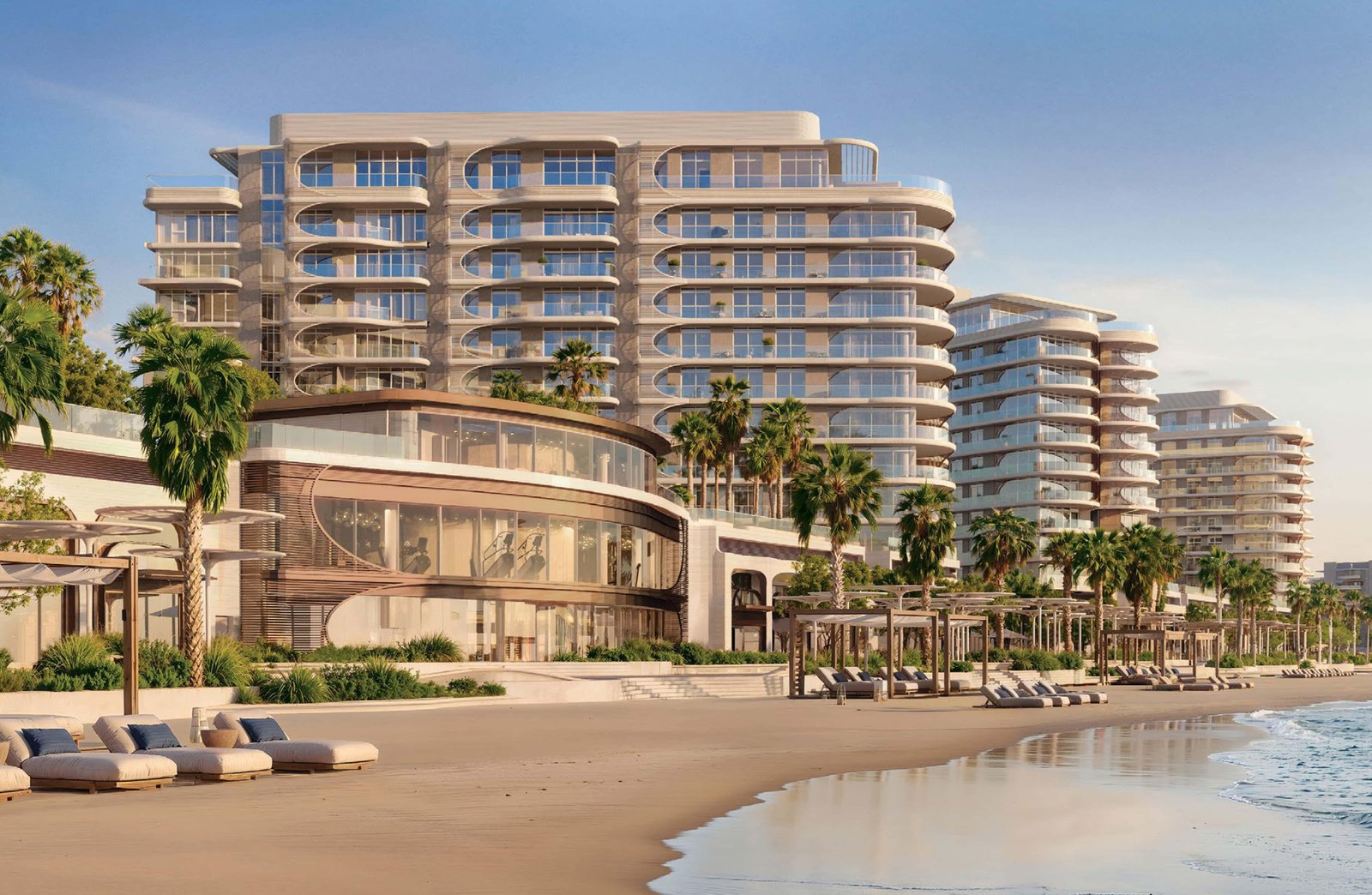 Modern beachfront towers and wellness-focused residential lifestyle at Fahid Island by Aldar Properties Abu Dhabi